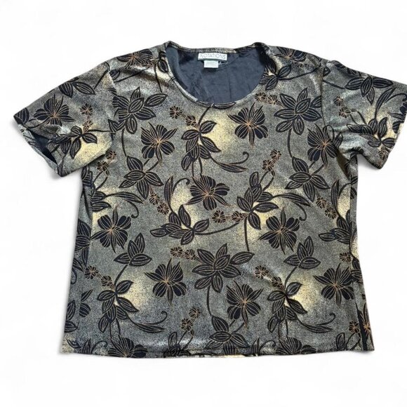 Vintage Notations Metallic Floral Top – Fits M/L - Picture 1 of 7